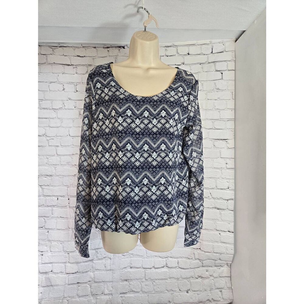 Cruel Womens Size Small Blue/White Floral Hi-Low Blouson Blouse